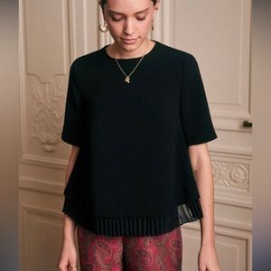 Lulus black blouse with chiffon fringe